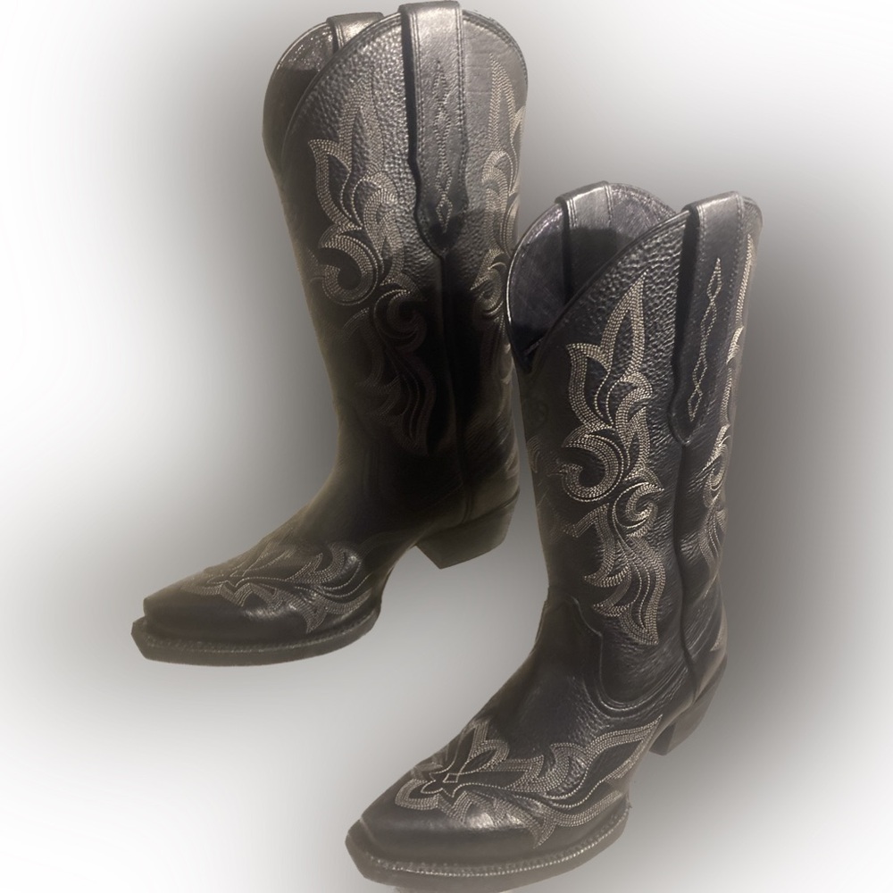 Ariat Black Western Embroidered Leather Heeled Cowboy Boots - Picture 9 of 15
